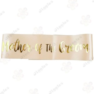 Mother of the Groom Sash Peach with Gold Text