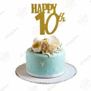 Happy 10th Glitter Cake Topper Gold