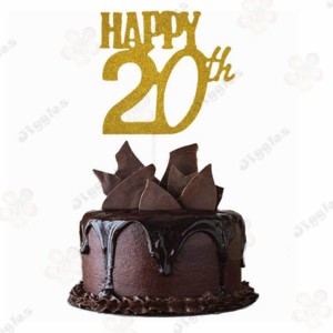 Happy 20th Glitter Cake Topper Gold