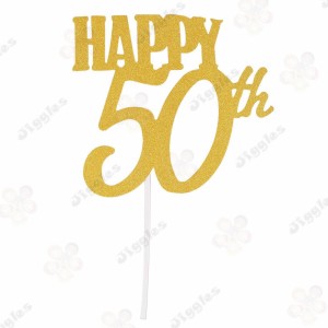 Happy 50th Glitter Cake Topper Gold