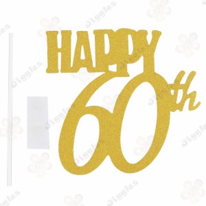 Happy 60th Glitter Cake Topper Gold