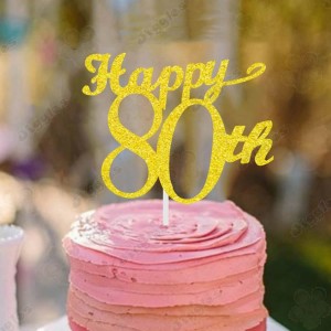 Happy 80th Glitter Cake Topper Gold