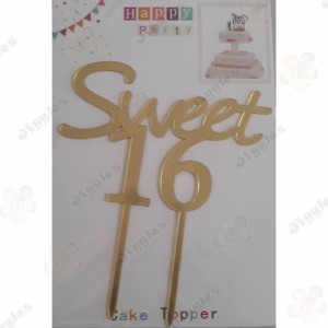 Sweet 16 Acrylic Cake Topper Gold