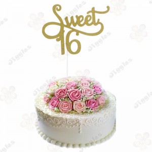 Sweet 16 Glitter Cake Topper Gold