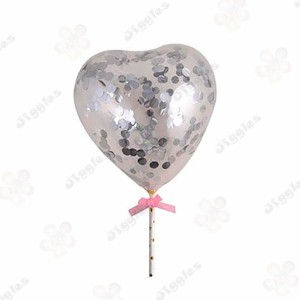 Confetti Heart Balloon Cake Topper Silver