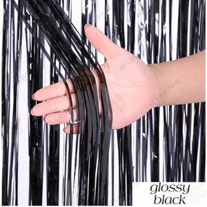 Glossy Black Foil Fringe Curtain 