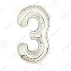 Foil Number Balloon 3 Silver 40"
