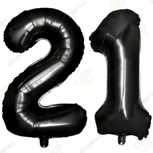 Foil Number Balloons 21 Black 40" Set