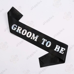 Groom To Be Sash Black with Silver Text