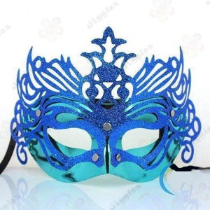 Light Blue Glitter Mardi Gras Masquerade Mask