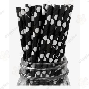 White Polka Dots on Black Paper Straws