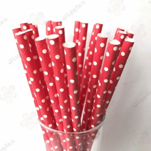 White Tiny Polka Dots on Red Paper Straws