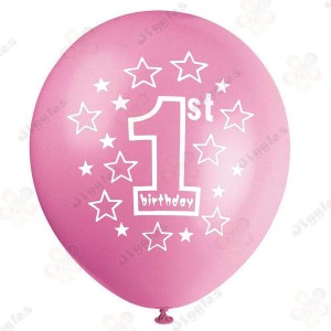 1st Birthday Printed Balloon 12" Pink